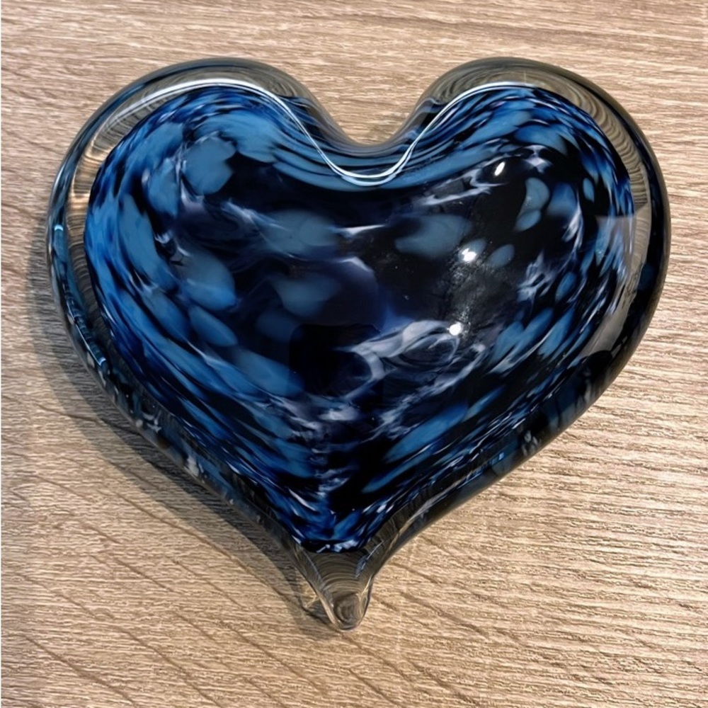 Handblown Heart Glass Art - Deep Blue